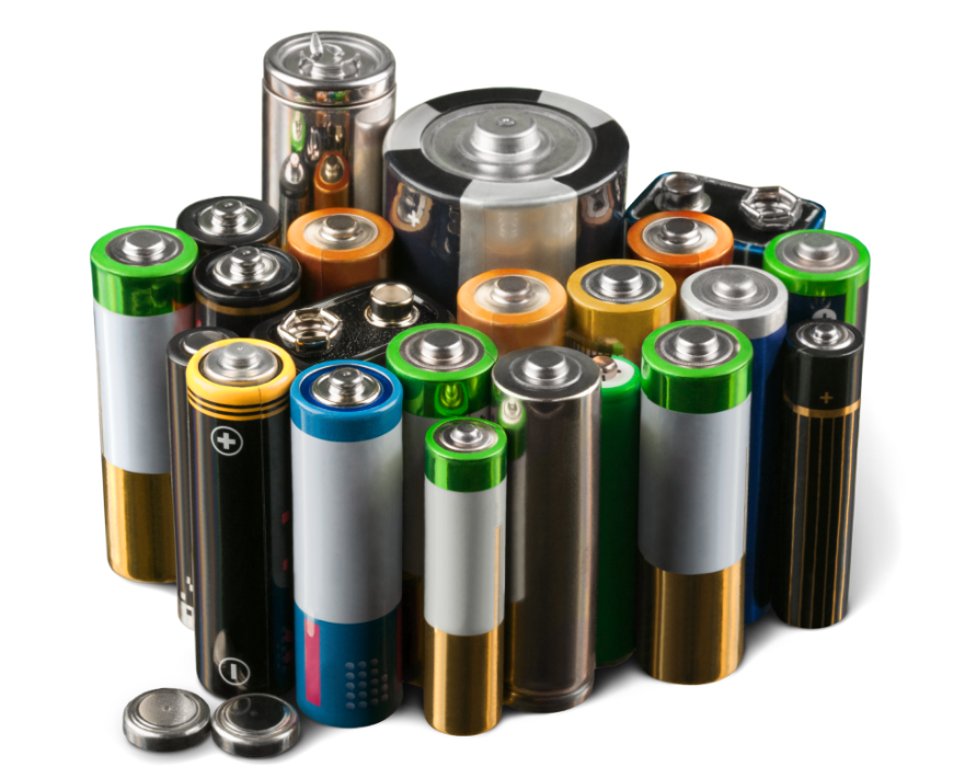 Stack of batteries from A, AA, AAA to button cells