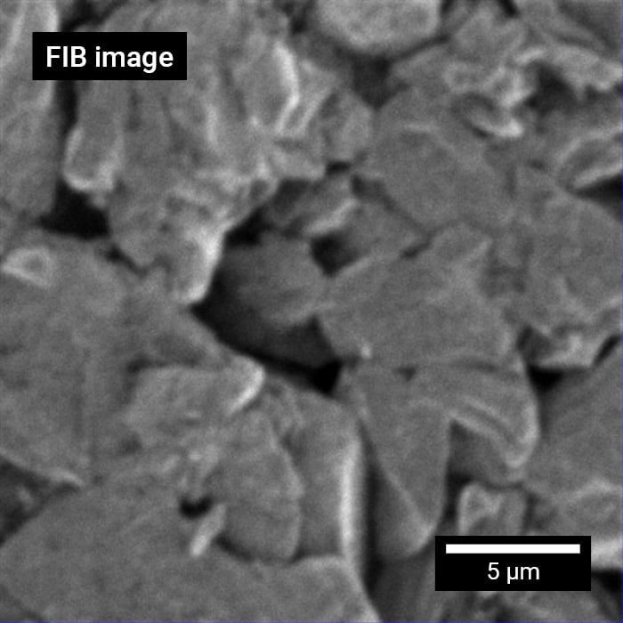 SEI layer ToF-SIMS depth profiling – FIB image of anode surface