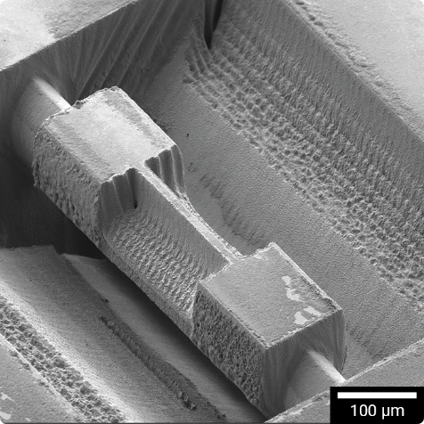 0.5mm lamella chunk from IC-sample prepared by laser ablation, cleaned with CO2 snow jet.