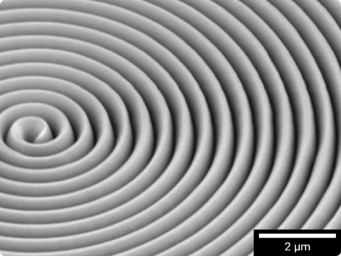A spiral plasmonic meta-surface prepared by FIB-SEM.
