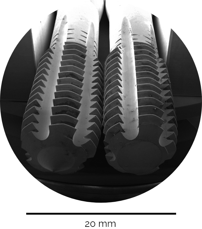 Two industrial drills acquired using the Wide Field Mode™ feature of the TESCAN SEM.